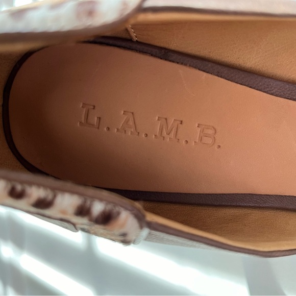 VTG Deadstock L.A.M.B Dora Brown Leather and Leopard Print Peep-Toe Heels Sz 9.5 - Picture 3 of 16